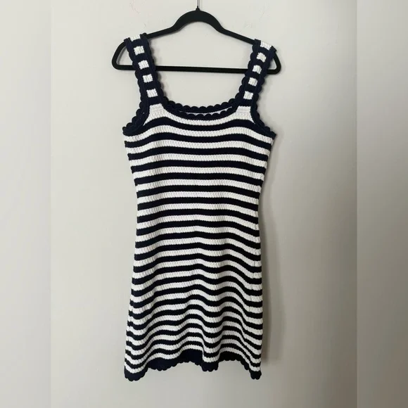 NWT Rails Lily Navy & White 100% Cotton Crochet Knit Stripe Euro-Summer Dress - Picture 3 of 12